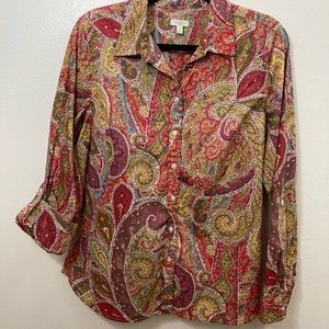Talbots Paisley Print 3/4 to Long Sleeve Sz M Blouse